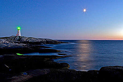 佩姬湾,月亮,蓝色,钟点,灯塔,路线,公路,新斯科舍省,加拿大