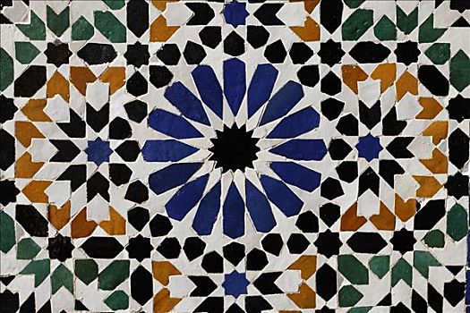 漂亮,星形,墙壁,镶嵌图案,历史,马拉喀什,摩洛哥,非洲