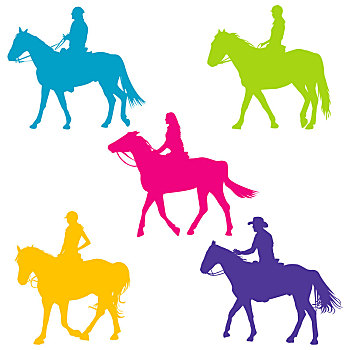 彩色,剪影,骑马