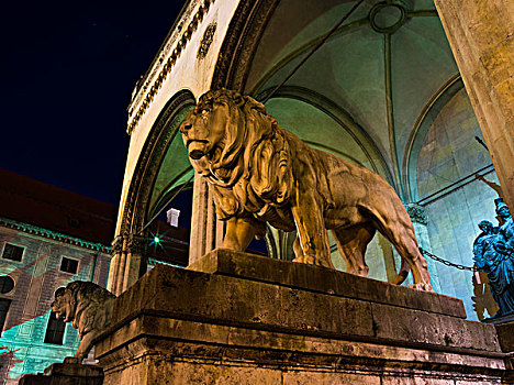 狮子,慕尼黑,夜晚,巴伐利亚,德国,大幅,尺寸