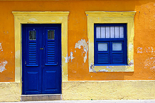 巴西,靠近,累西腓,黄色,房子,蓝色,门