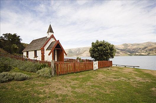教堂,乡村,堤岸,半岛,新西兰