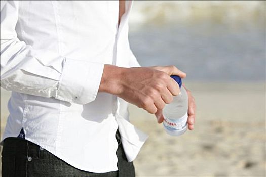佛得角,半岛,圣马利亚,海滩,少男,拿着,水瓶