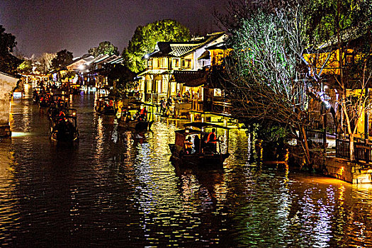 乌镇夜色,世界互联网大会举办地,浙江嘉兴市桐乡