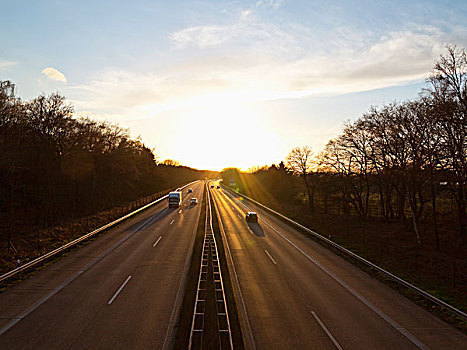 高速公路,日落,北莱茵威斯特伐利亚,德国