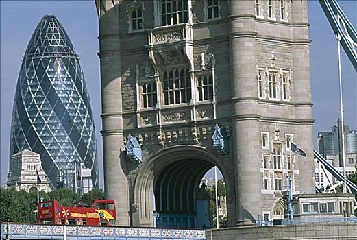 塔桥,瑞士再保险塔,诺曼福斯特,伦敦,英格兰