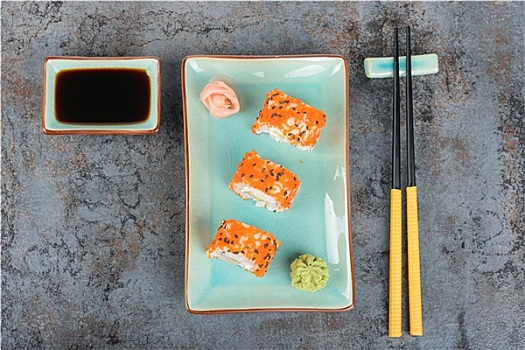 寿司卷,桌子,俯视
