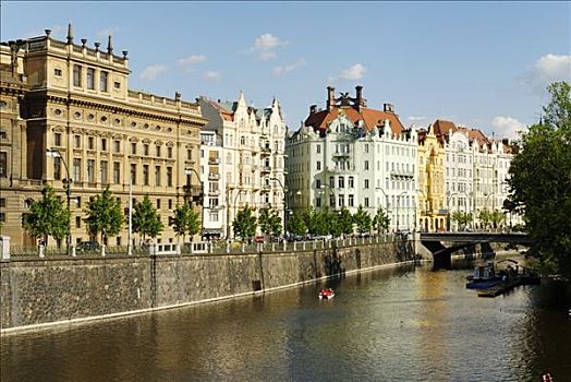 历史名城,中心,银行,伏尔塔瓦河,布拉格,世界遗产,捷克共和国,欧洲