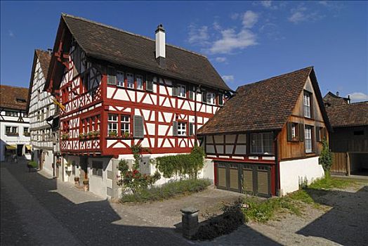 老,半木结构,房子,沙夫豪森,瑞士,欧洲