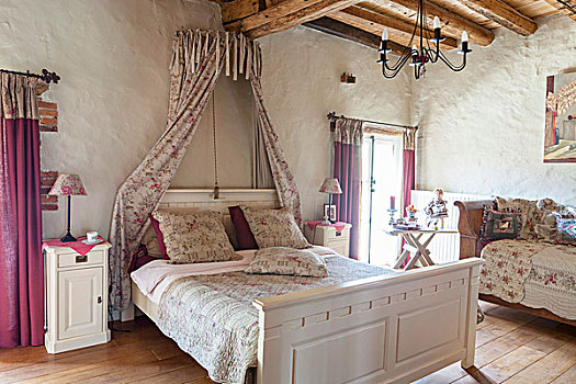 床,皇冠,纺织品,浪漫,卧室
