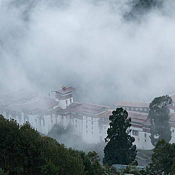 雾,上方,地区,不丹