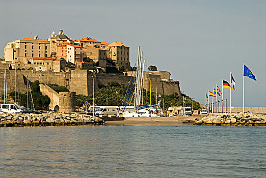 欧洲,法国,科西嘉岛,城堡,16世纪,花冈岩,海角,风景,港口