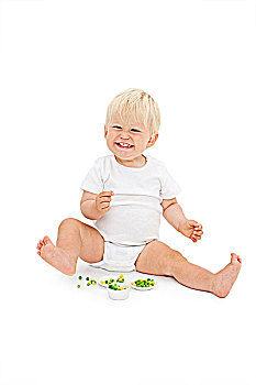 棚拍,男婴,吃,豌豆