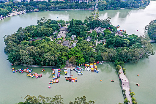 航拍福建福州西湖公园