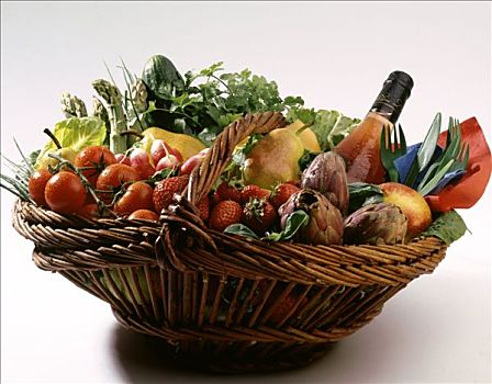 篮子,水果,蔬菜,葡萄酒,塑料制品,餐具