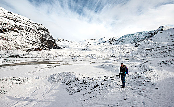 冰河,远足,瓦特纳冰川,国家公园,南,冰岛,欧洲