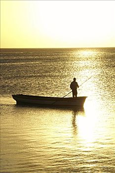 捕鱼者,日落,毛里求斯,岛屿,印度洋