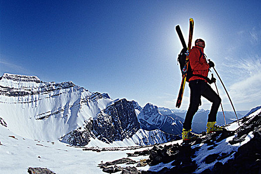滑雪者,靴子,包装,向上,顶峰,艾伯塔省,加拿大