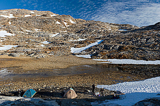 帐篷,远足者,露营,冰河,半岛,东方,格陵兰