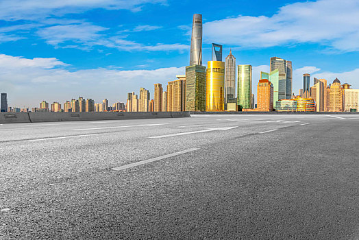 城市道路和上海陆家嘴天际线