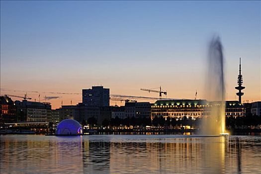 喷泉,湖,汉堡市,德国