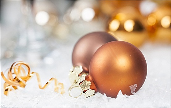 金色,圣诞节,彩球,冰,背景
