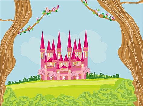 漂亮,童话,粉色,城堡