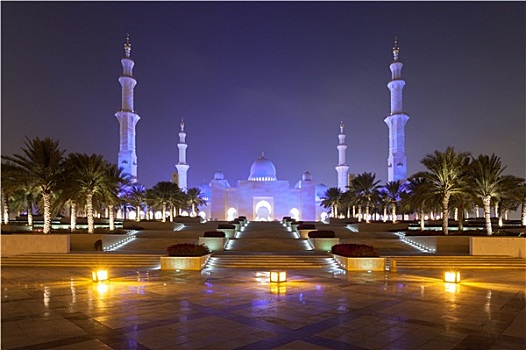 清真寺,阿布扎比,光亮,夜晚