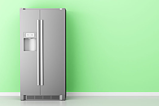 现代,电冰箱,正面,绿色,墙壁,插画