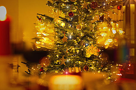 光亮,圣诞树,装饰,线