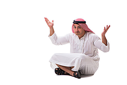 年轻,阿拉伯人,坐,隔绝,白色背景
