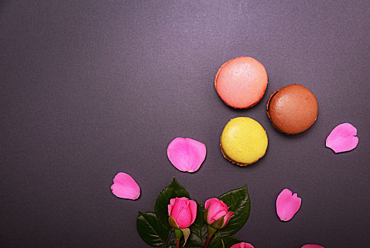 粉色,玫瑰,三个,彩色,蛋白杏仁饼干
