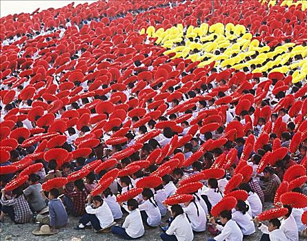 学童,拿着,红色,黄色,春节,游行,北京,中国
