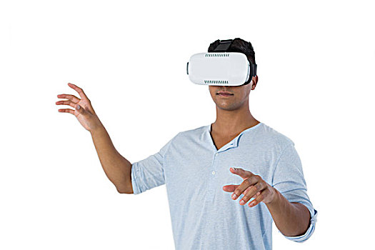 男人,虚拟现实,耳机,白色背景