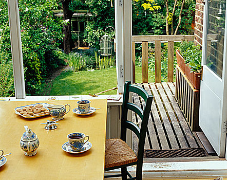 下午茶,饼干,桌上,远眺,花园