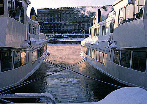 瑞典,斯德哥尔摩,风景,建筑,两个,停靠,游艇