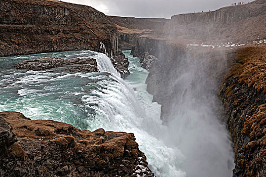 瀑布,旅游胜地,金色,圆,路线,冰岛,欧洲