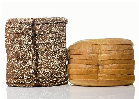 一堆,全麦面包,面包,靠近,白面包