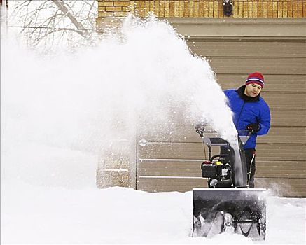 男人,吹雪机