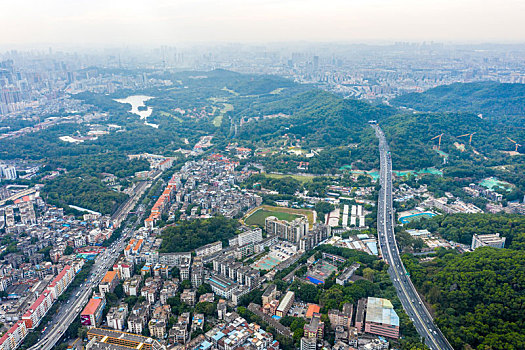 航拍广东广州天河区广园快速路广州大道及周边城区风光