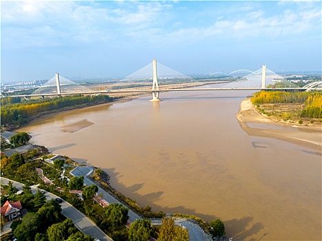 航拍济南黄河大桥