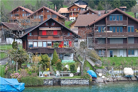 旧式,城镇,湖,瑞士