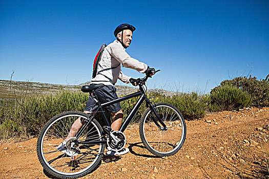 健身,骑车,推,自行车,上坡,乡野,地形