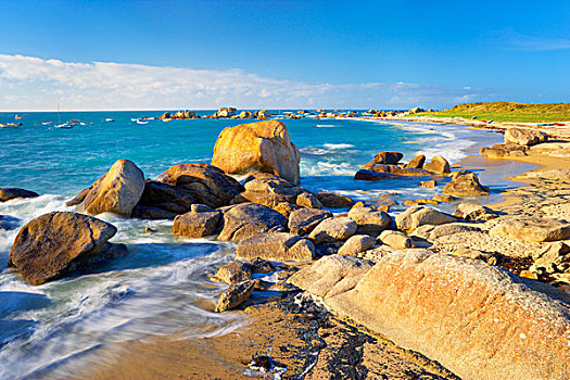 岩石,海岸线,海滩,菲尼斯泰尔,布列塔尼半岛,法国
