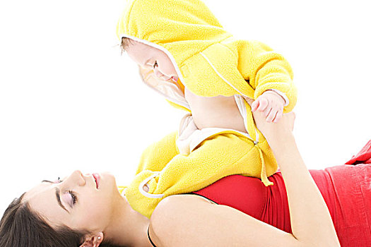 婴儿,黄色,套装,玩,母亲