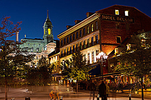 市政厅,德威饭店,老建筑,风景,夜晚,蒙特利尔老城,蒙特利尔,魁北克,加拿大