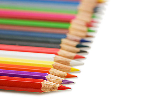 排,彩色,铅笔,隔绝,白色