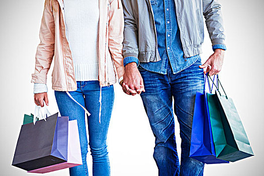 情侣,购物袋,握手,购物中心
