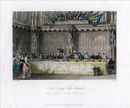 桌子,酒席,市政厅,伦敦,19世纪,艺术家