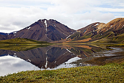 风景,兰德玛纳,山谷,反射,湖,冰岛南部,冰岛,欧洲